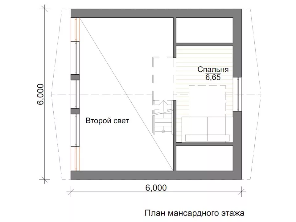 Планировка 2 этажа проекта Дом А-Фрейм 6х6