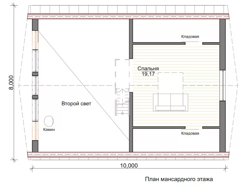 Планировка 2 этажа проекта Дом А-Фрейм 8х10