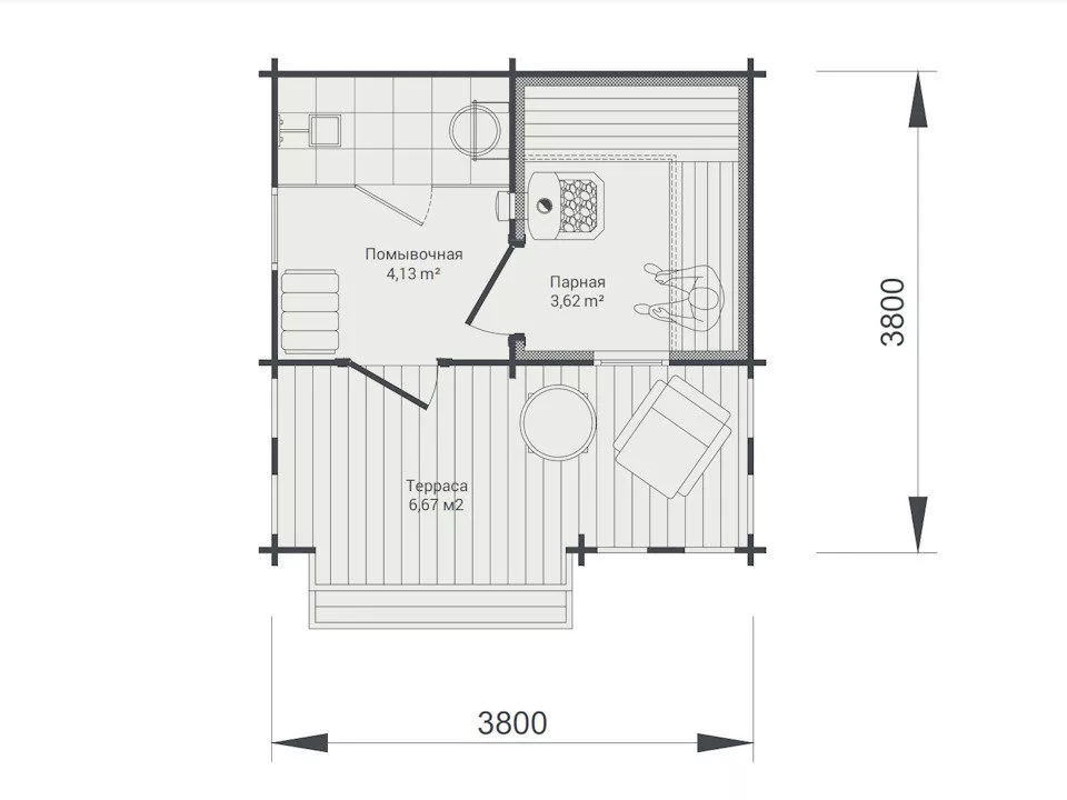 Планировка 1 этажа проекта Баня из бруса "Ипполит"