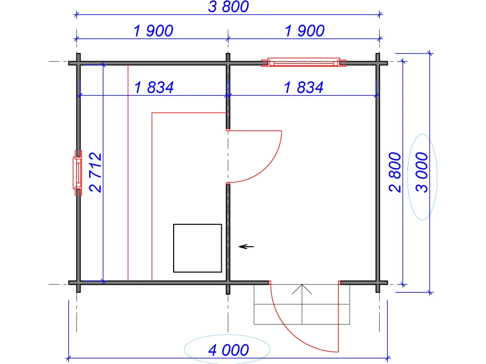 Планировка 1 этажа проекта Баня из бруса "Орша"