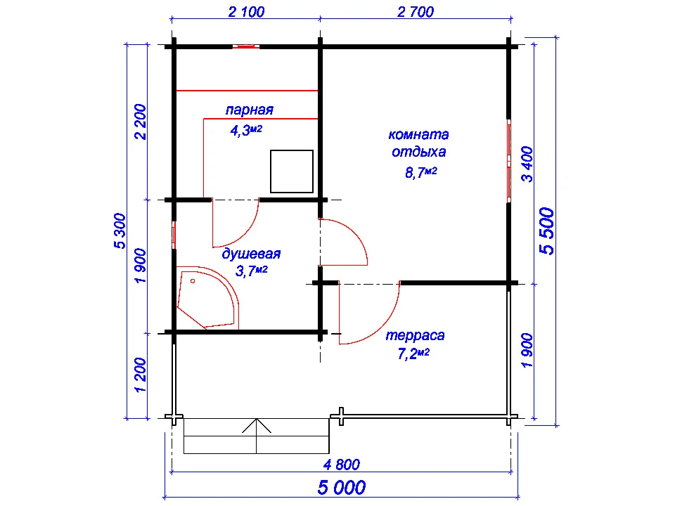 Планировка 1 этажа проекта Баня из бруса "Ярослав Федорович"