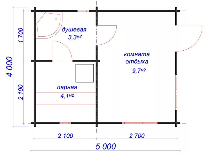 Планировка 1 этажа проекта Баня из бруса "Жар-птица"