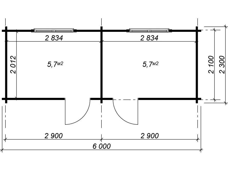 Планировка 1 этажа проекта Бытовка из бруса 6х2.3 метра 2 блока