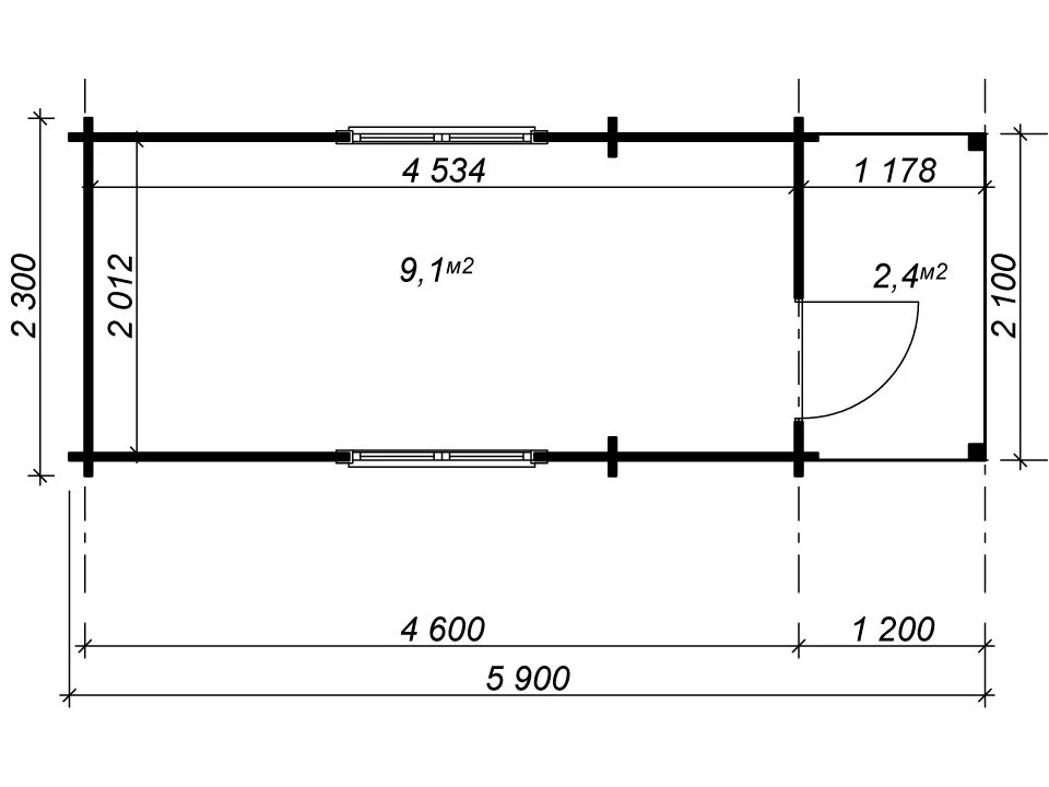 Планировка 1 этажа проекта Бытовка из бруса 6х2.3 метра с крыльцом