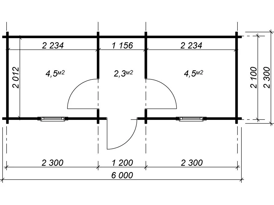 Планировка 1 этажа проекта Бытовка из бруса 6х2.3 метра с тамбуром