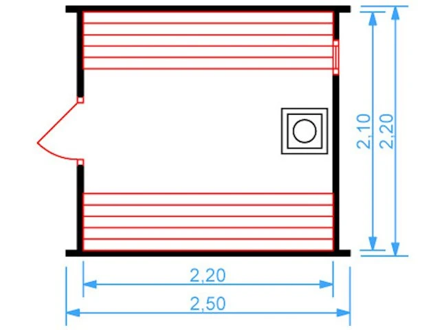Планировка 1 этажа проекта Баня бочка 2.5 метра