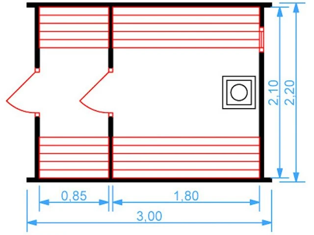 Планировка 1 этажа проекта Баня бочка 3 метра