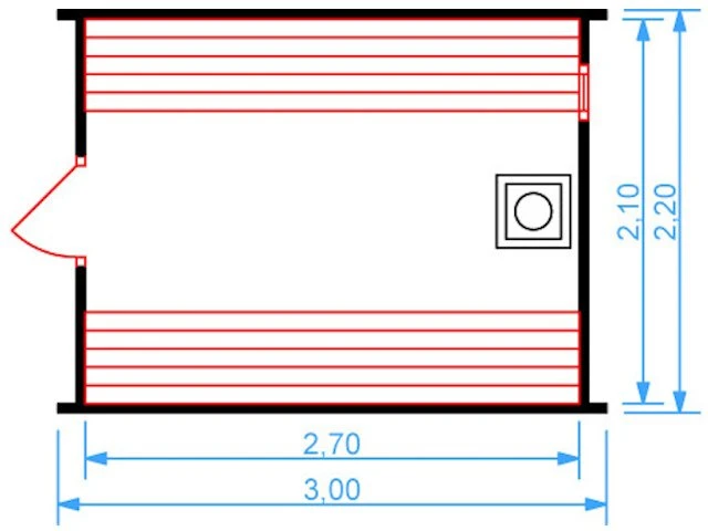 Планировка 1 этажа проекта Баня бочка 3 метра (1 помещение)