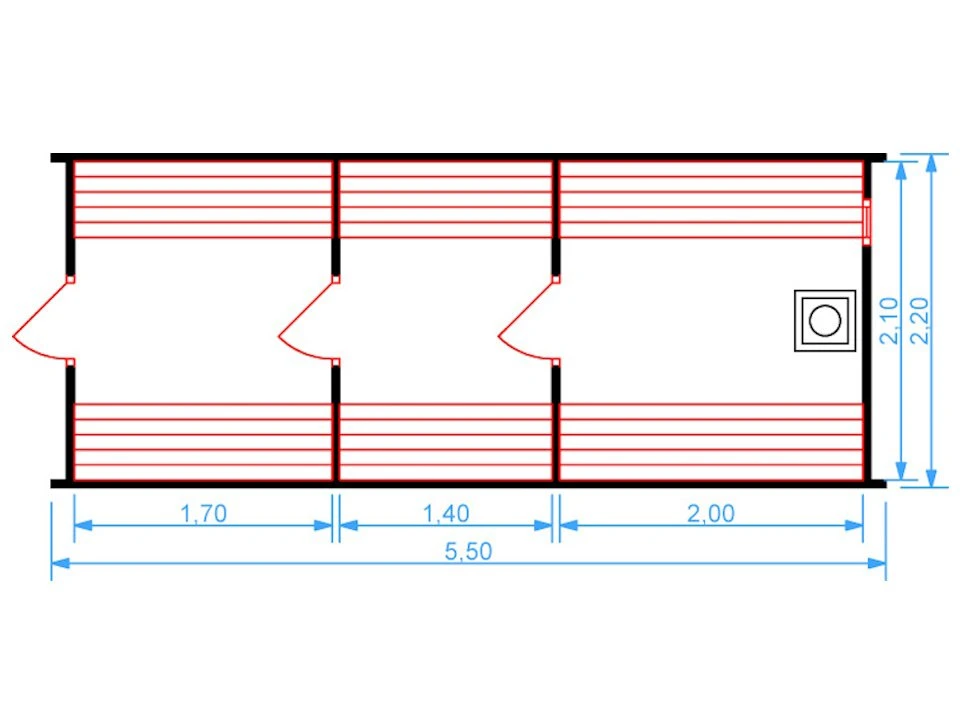 Планировка 1 этажа проекта Баня бочка 5.5 метров