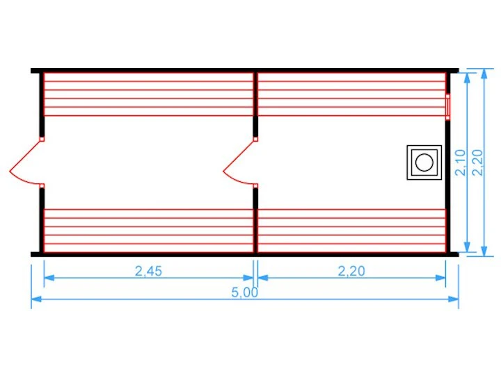 Планировка 1 этажа проекта Баня бочка 5 метров (2 помещения)