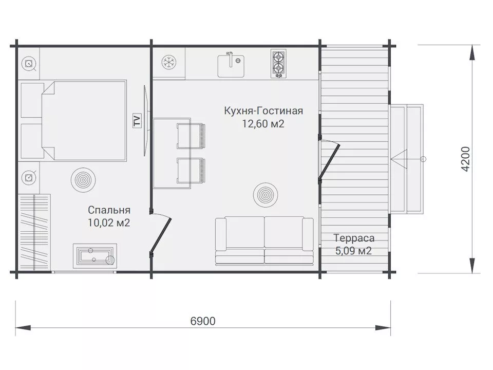 Планировка 1 этажа проекта Садовый дом "Бальзамин"