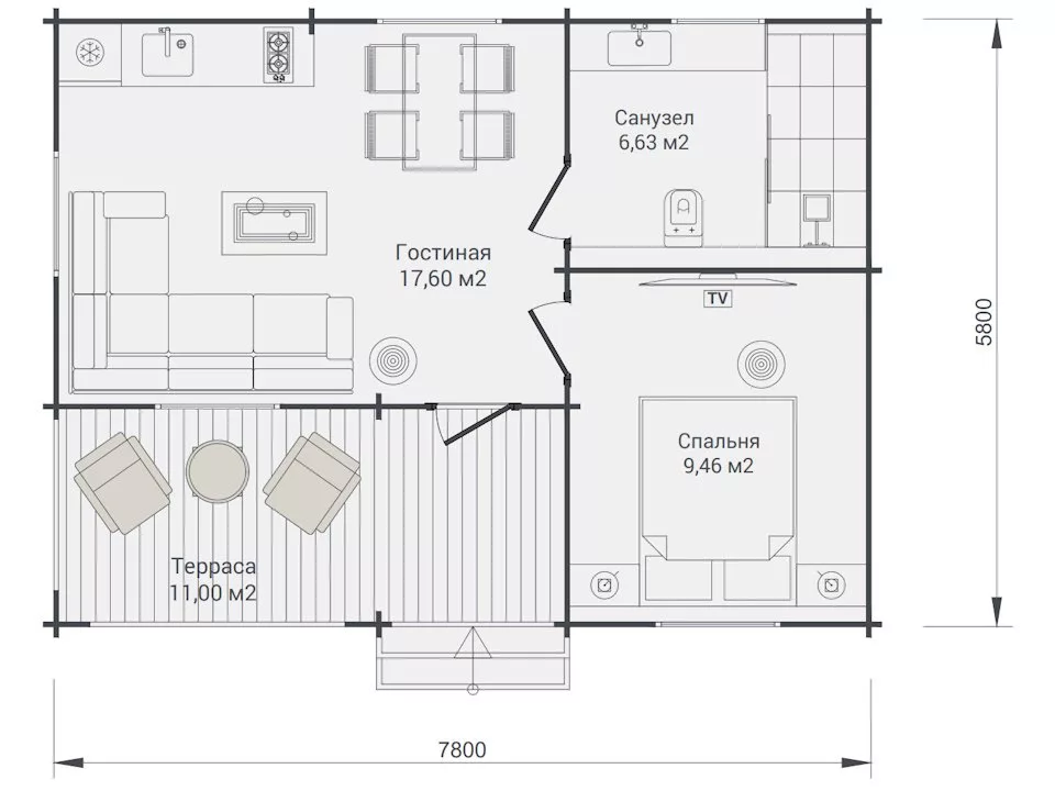 Планировка 1 этажа проекта Дачный дом "Гармоничный"