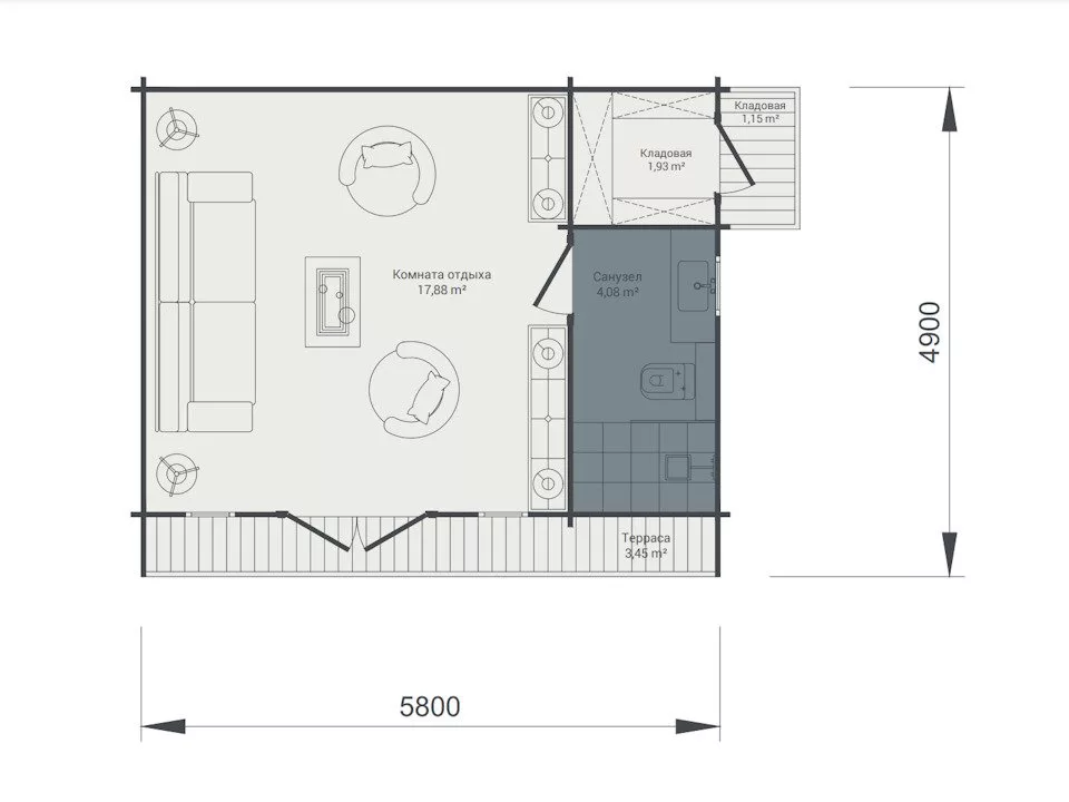 Планировка 1 этажа проекта Дачный дом "Куб"