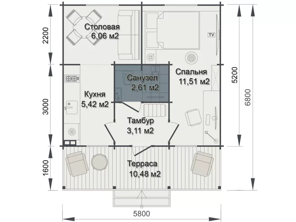 Планировка 1 этажа проекта Садовый дом "Лабрадор"