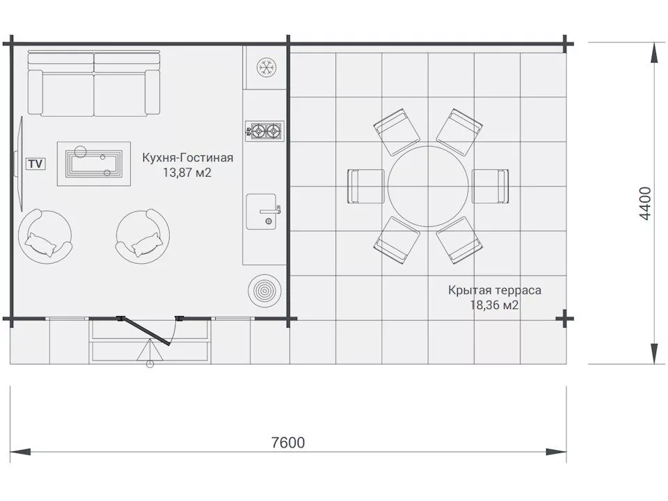 Планировка 1 этажа проекта Дачный дом "Место для встречи"