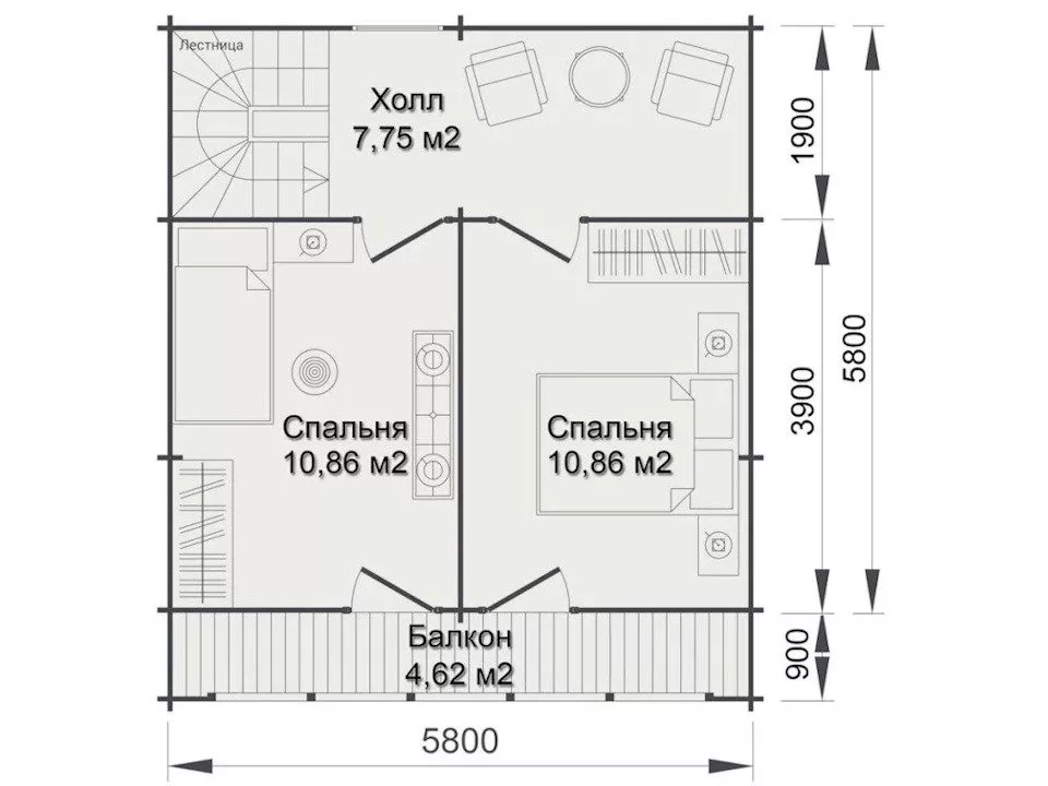 Планировка 2 этажа проекта Дачный дом "Победа"