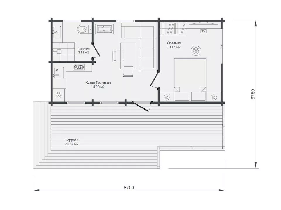Планировка 1 этажа проекта Садовый дом "Тройной удел"