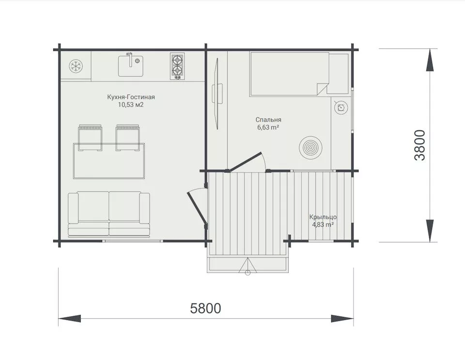 Планировка 1 этажа проекта Садовый дом "Уютный угол"