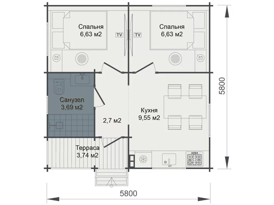 Планировка 1 этажа проекта Садовый дом "Василёк"