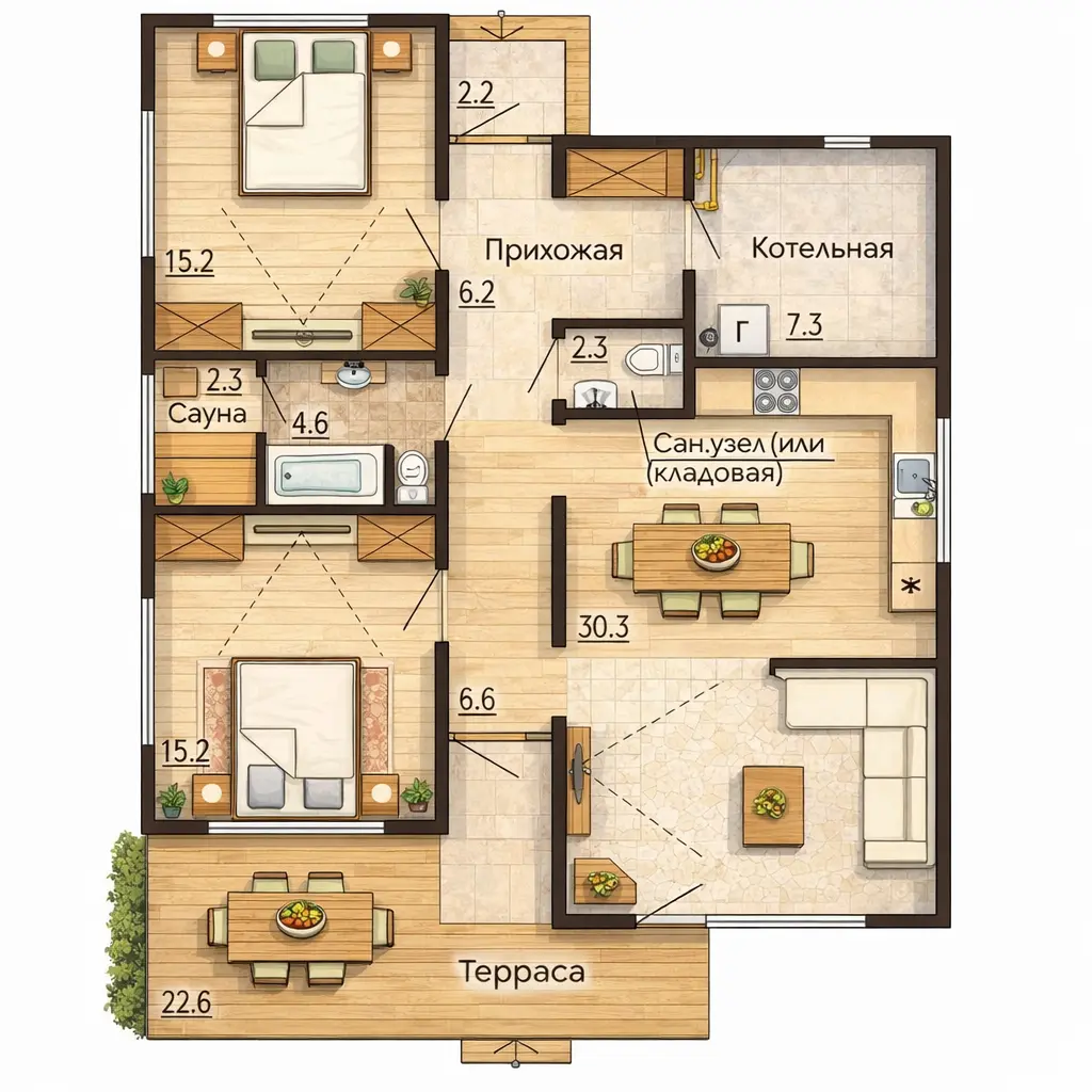 Планировка 1 этажа проекта Дом "Березовая Роща"