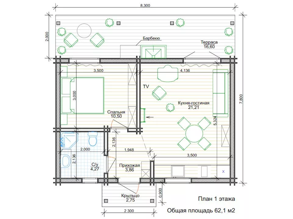 Планировка 1 этажа проекта Дом Комфорт