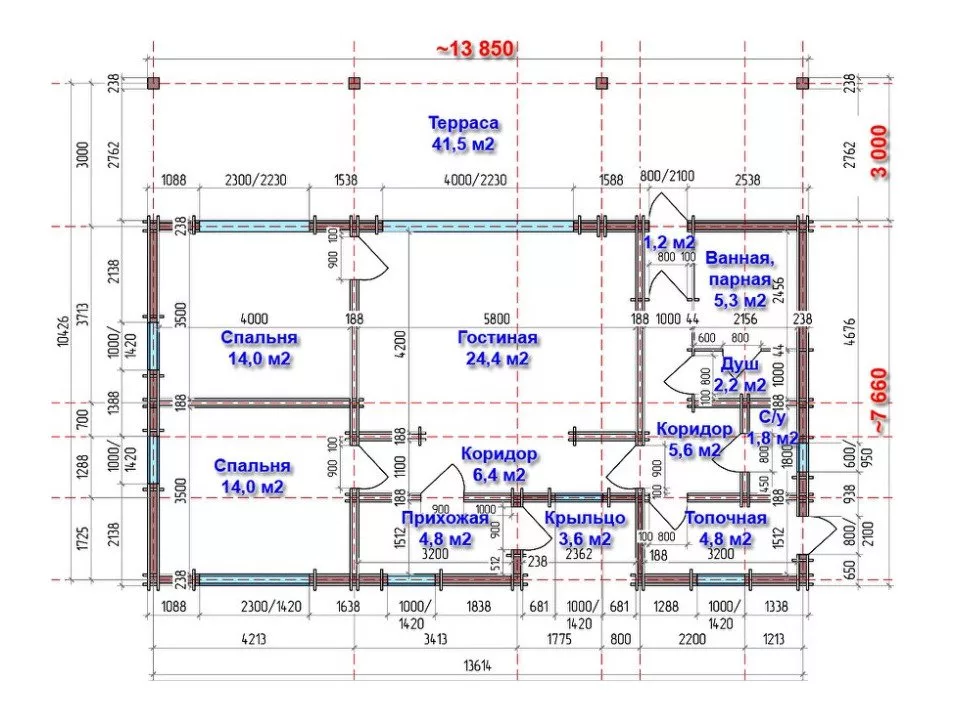 Планировка 1 этажа проекта Дом из бруса "Гаспадар"