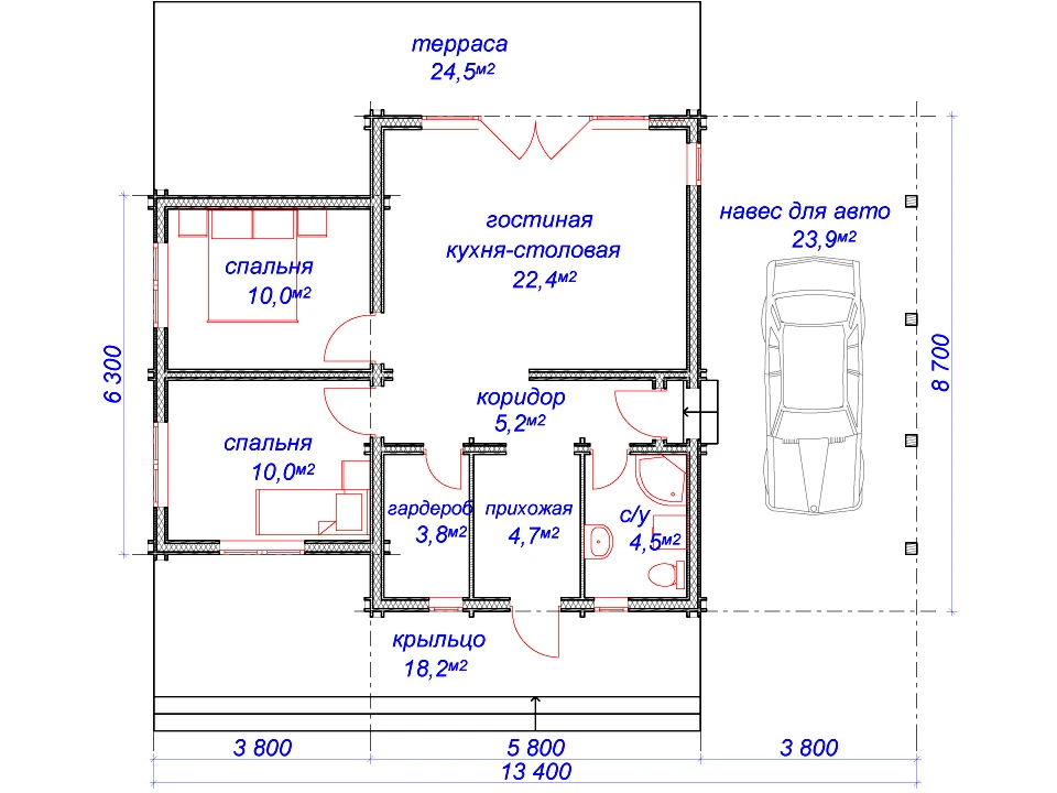 Планировка 1 этажа проекта Дом из бруса "Langepas Mini"