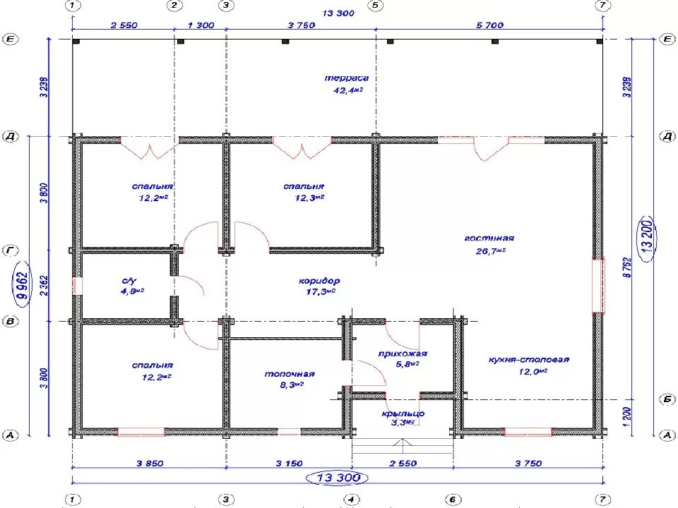Планировка 1 этажа проекта Дом из бруса "Ревьера-2"
