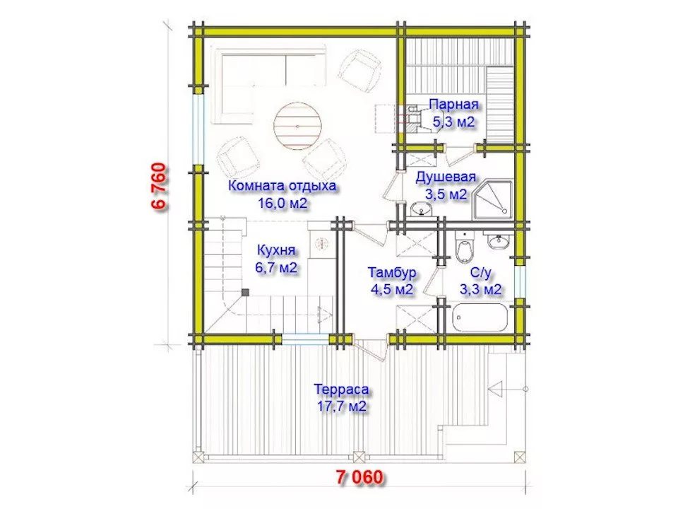Планировка 1 этажа проекта Дом из бруса "Сидней"