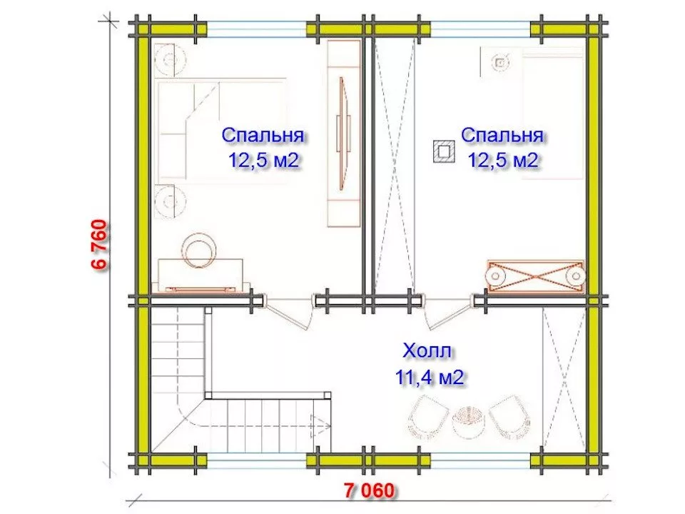 Планировка 2 этажа проекта Дом из бруса "Сидней"