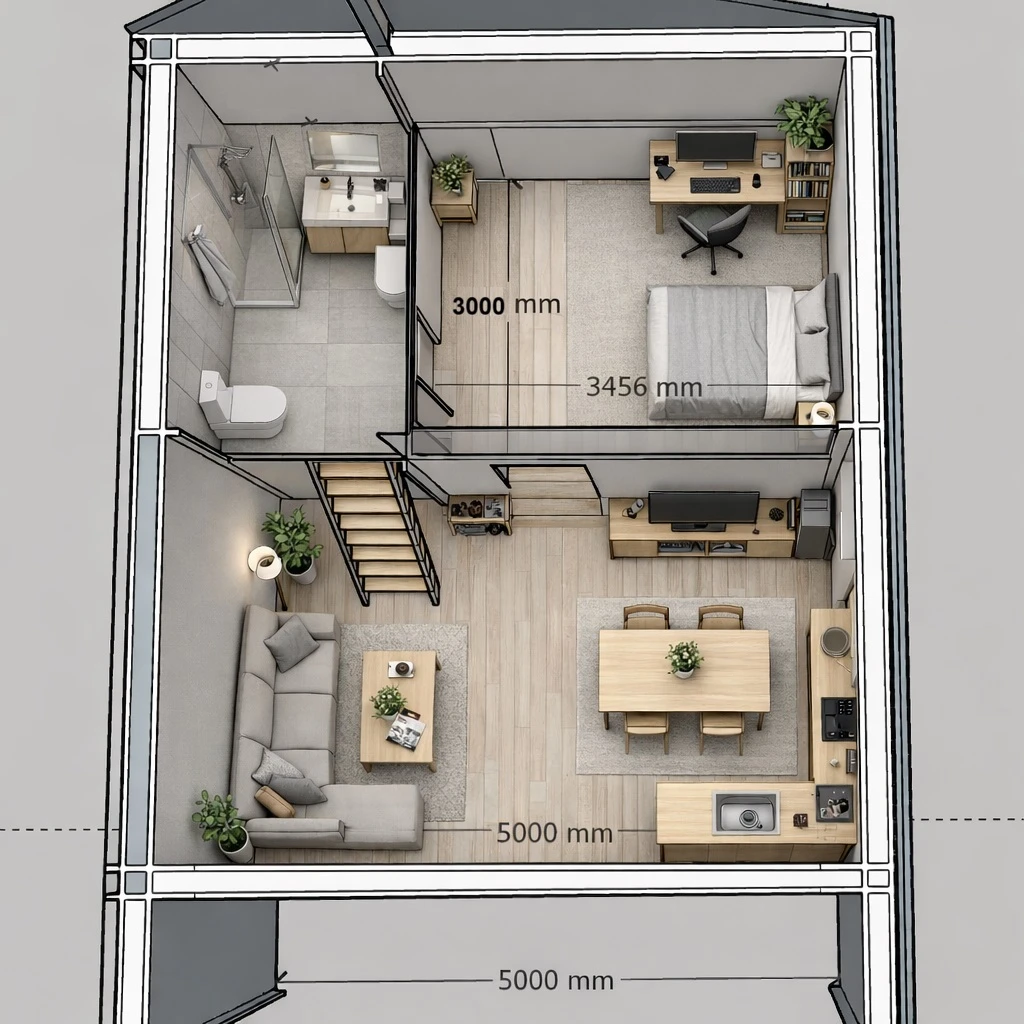 Планировка 1 этажа проекта Дом из бруса "Студия-2"