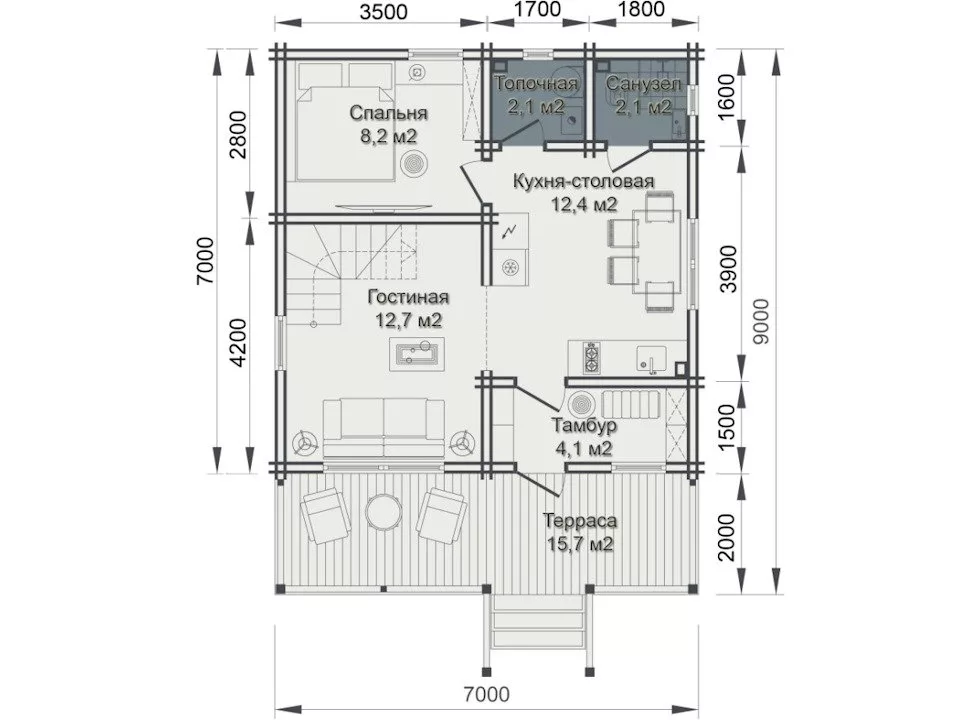 Планировка 1 этажа проекта Дом из бруса «Успех»