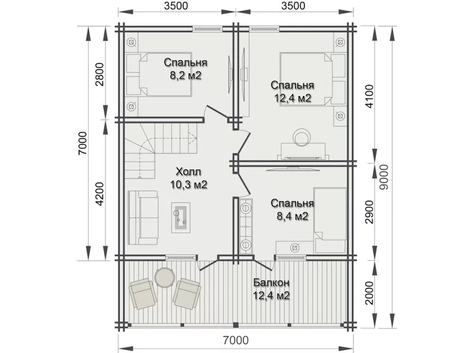 Планировка 2 этажа проекта Дом из бруса «Успех»