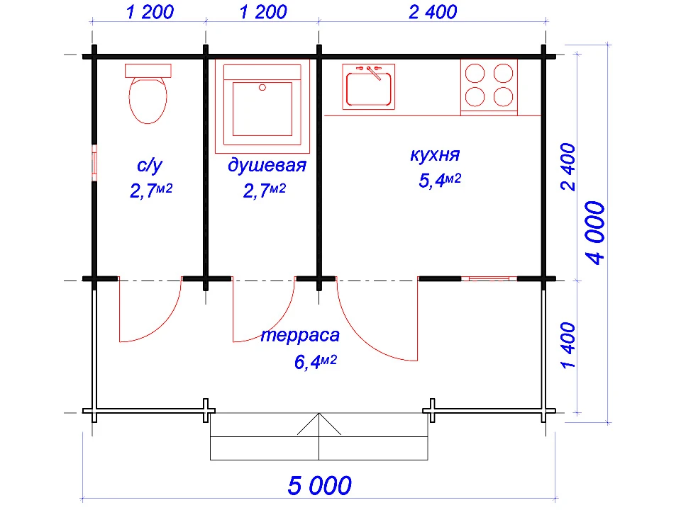 Планировка 1 этажа проекта Хозблок (3 в 1) «Багет»