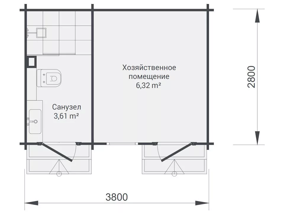 Планировка 1 этажа проекта Хозблок из бруса «Компакт»