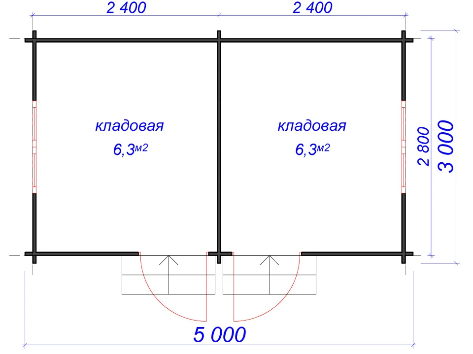 Планировка 1 этажа проекта Хозблок из бруса «Парный»