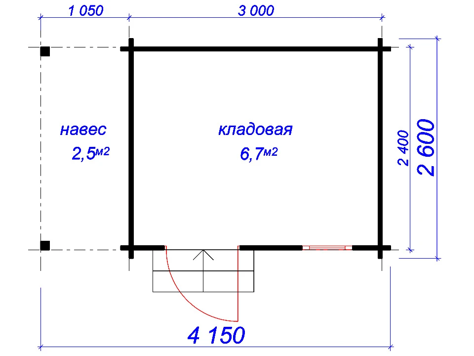 Планировка 1 этажа проекта Мастерская из бруса «Шалаш»