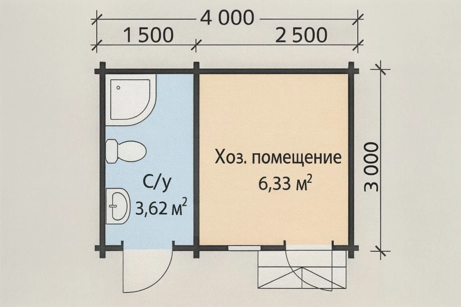 Планировка 1 этажа проекта Хозблок 2 в 1 «Выгодный»