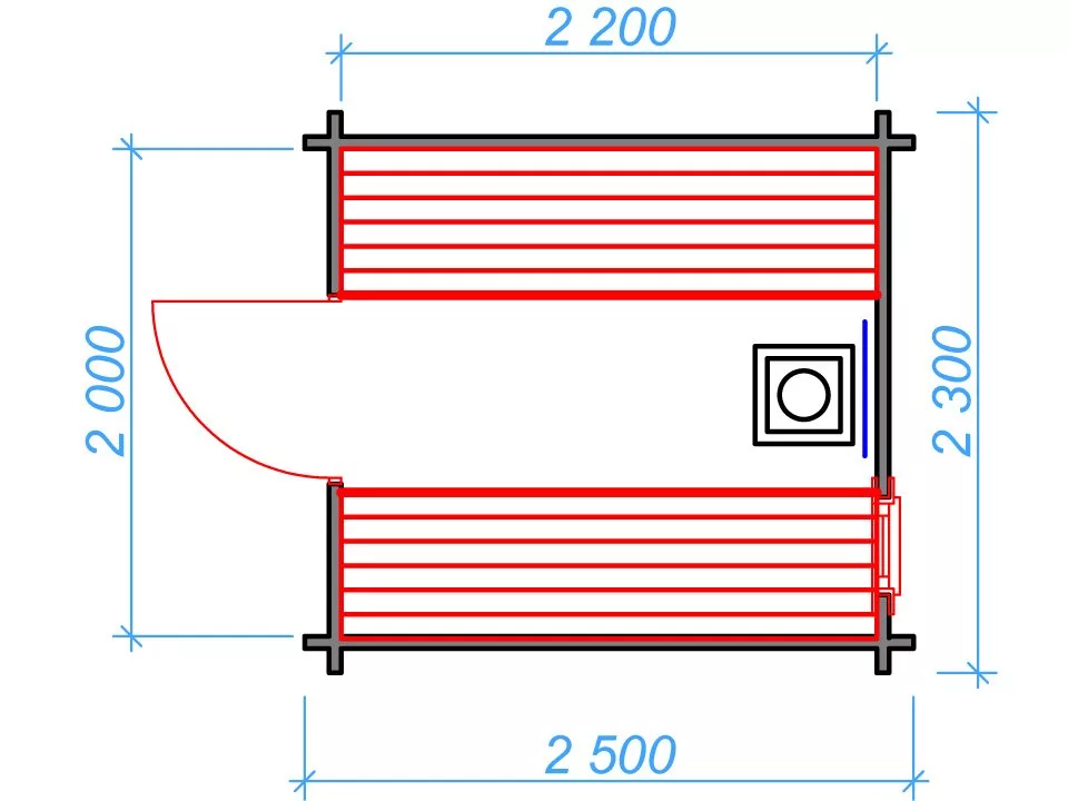 Планировка 1 этажа проекта Мини баня 2.5 метра