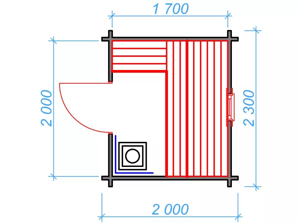Планировка 1 этажа проекта Мини баня 2 метра