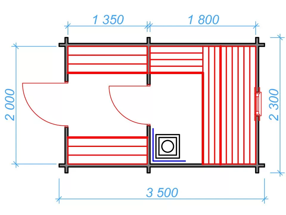 Планировка 1 этажа проекта Мини баня 3.5 метра (2 помещения)