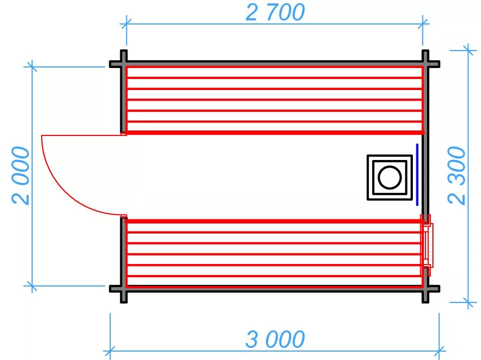 Планировка 1 этажа проекта Мини баня 3 метра