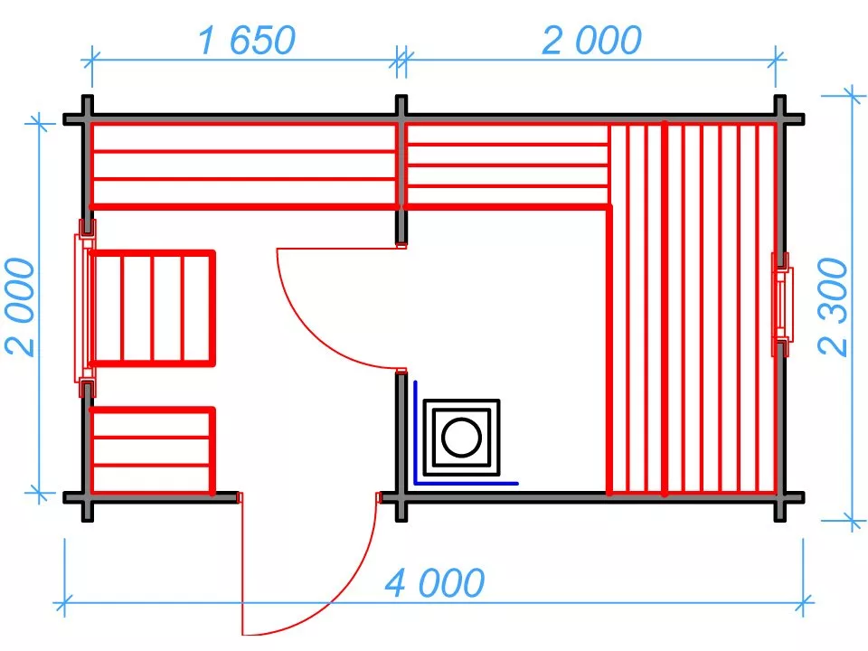 Планировка 1 этажа проекта Мини баня 4 метра (2 помещения)