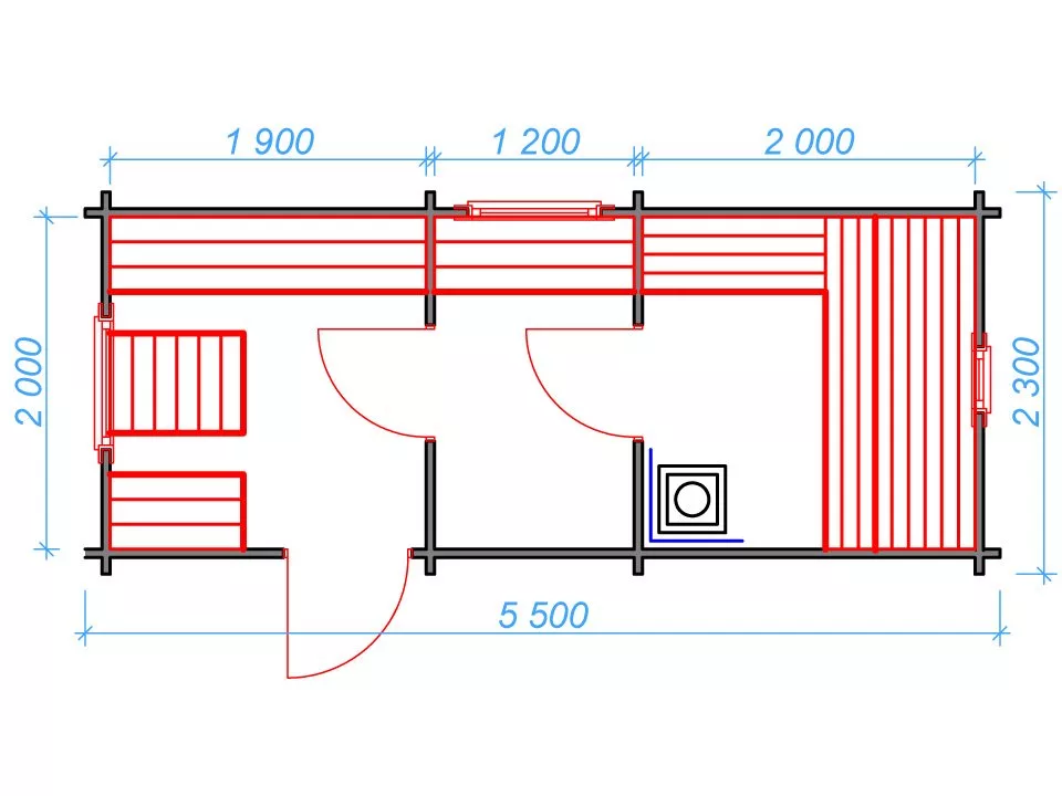 Планировка 1 этажа проекта Мини баня 5.5 метров