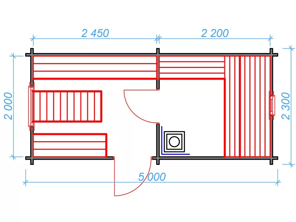 Планировка 1 этажа проекта Мини баня 5 метров (2 помещения)