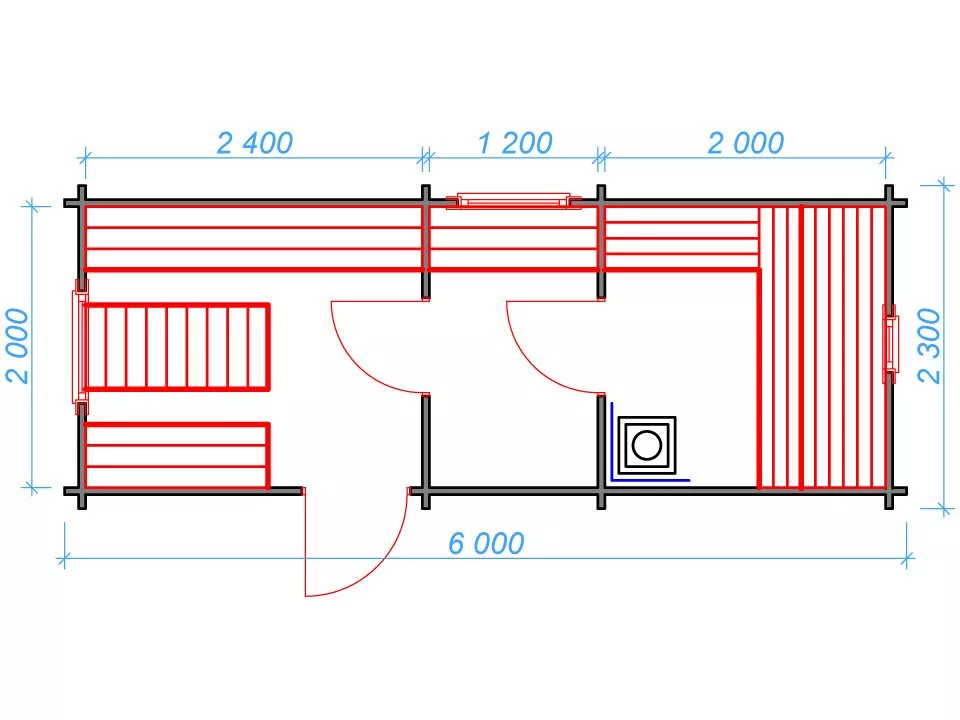Планировка 1 этажа проекта Мини баня 6 метров