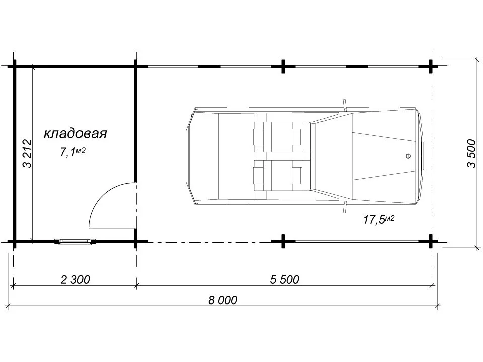 Планировка 1 этажа проекта Навес из бруса «Автохаус»