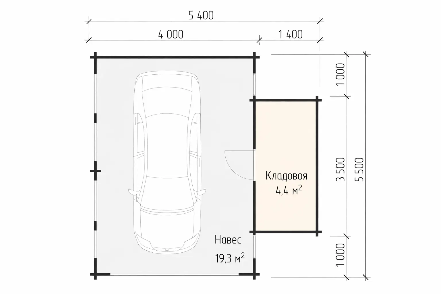 Планировка 1 этажа проекта Навес из бруса «Мечта Хозяина»