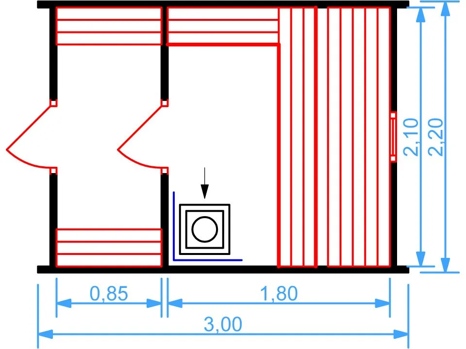 Планировка 1 этажа проекта Баня квадро 3 метра