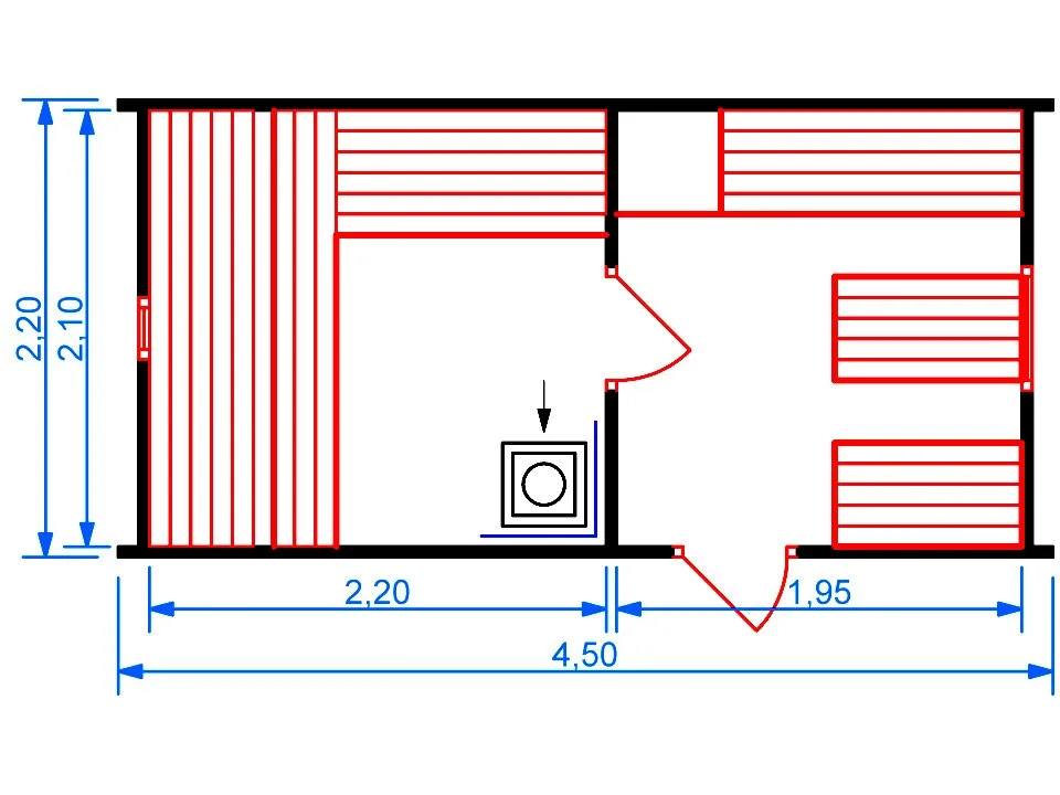 Планировка 1 этажа проекта Баня квадро 4.5 метров